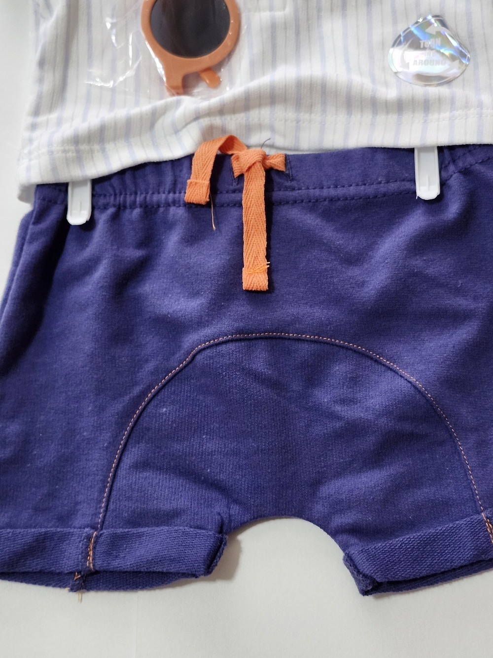 Quiltex White Striped Polo & Navy Shorts Set with Orange Sunglasses - Picture 4 of 4